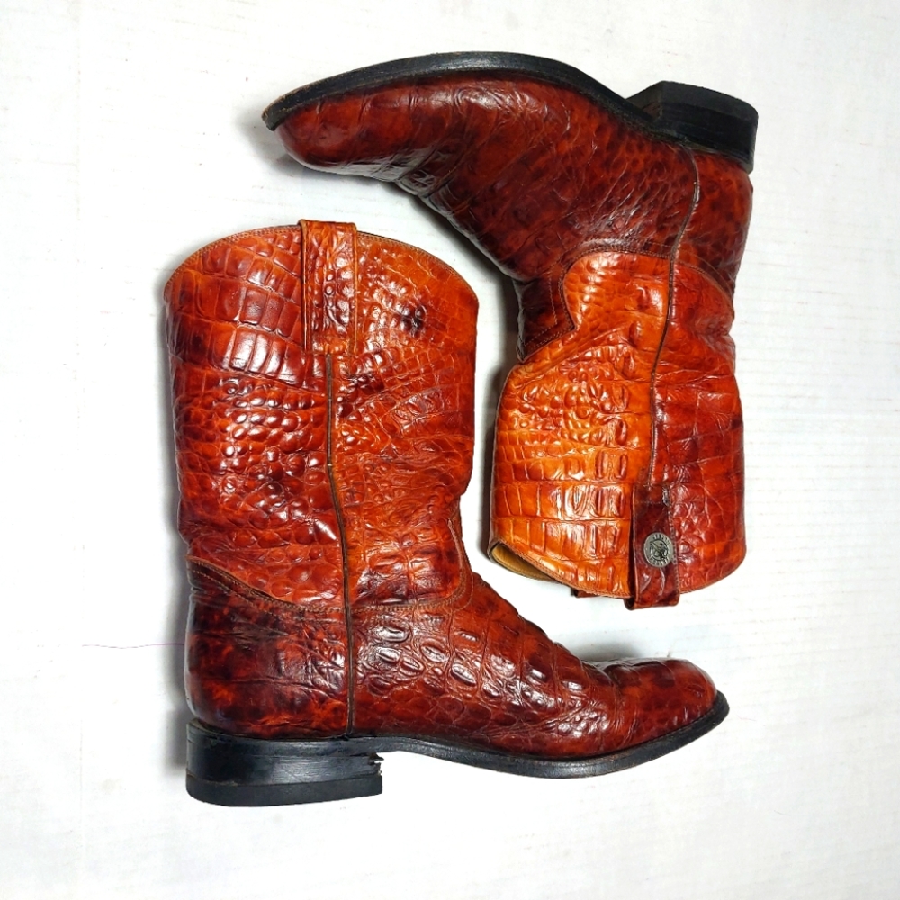 Rogers Men's  Brown Croc Embossed Leather Boots Size 9.5M